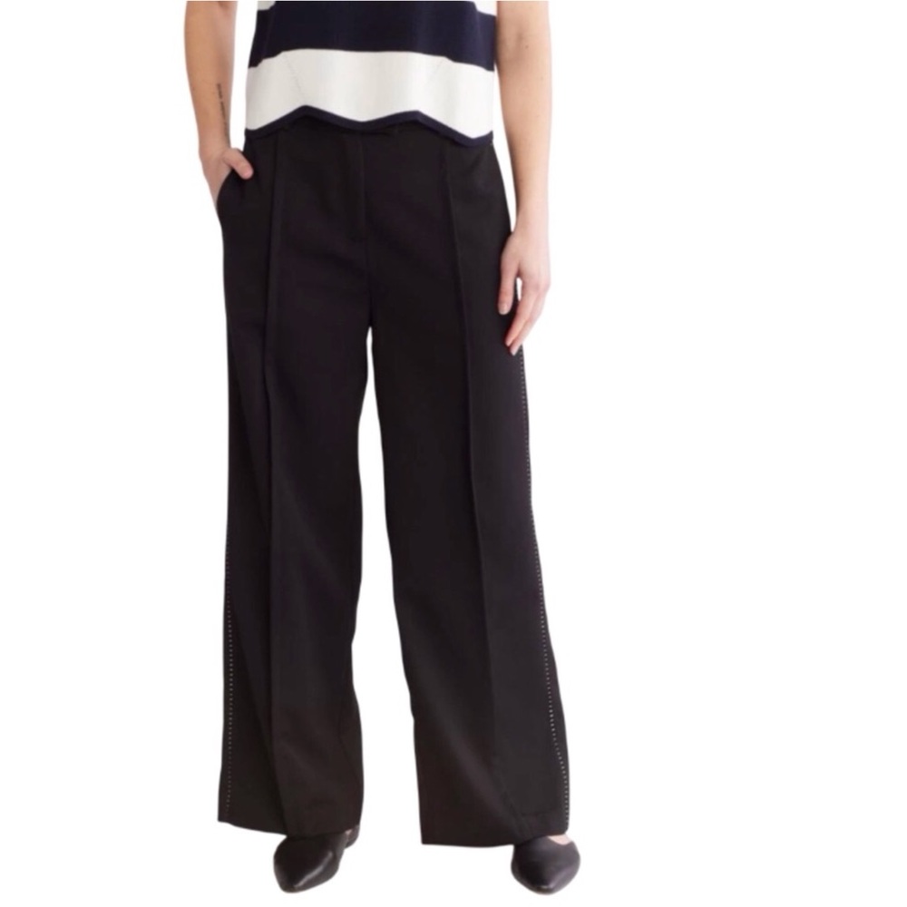 Adrianna Papell Black Pants With White Side Stitch Wide Leg Size 16